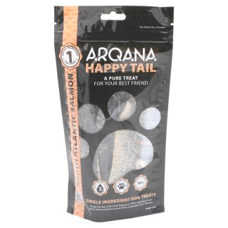 Arqana Petfood North Atlantic Salmon dried single ingredient skin treats for dogs. Single Pack front view.