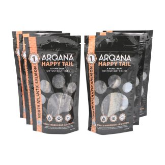 North Atlantic Salmon dried single ingredient skin treats 6pack front view of pouches.