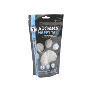 Arqana Petfood North Atlantic Cod dried single ingredient skin treats for dogs. Single Pack front view.