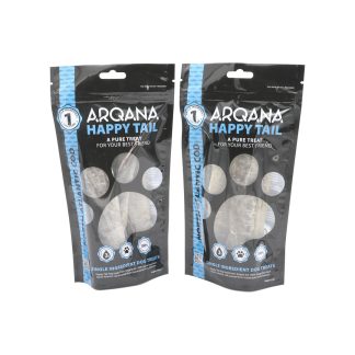 Arqana Petfood North Atlantic Cod dried single ingredient skin treats for dogs. Two Pack front view.