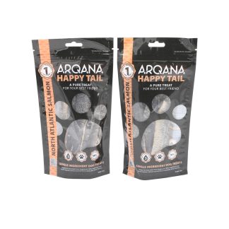 Arqana Petfood North Atlantic Salmon dried single ingredient skin treats 4pack front view of pouches.
